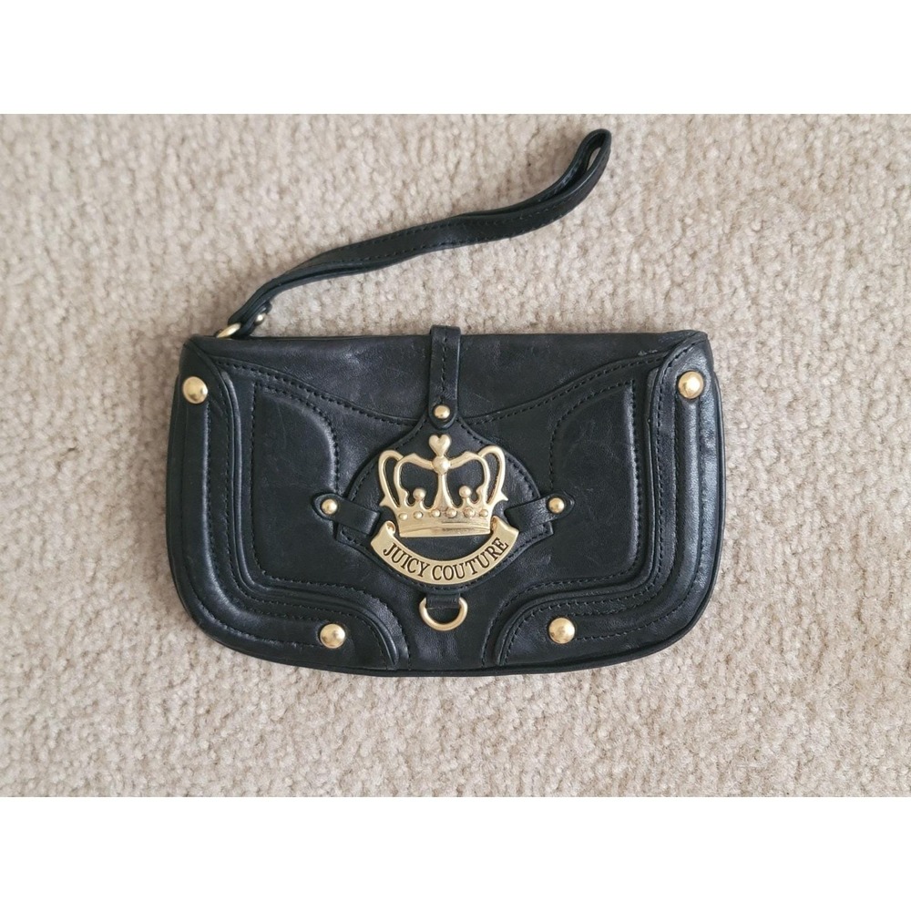 Juicy Couture Black Leather Purse Wristlet Clutch